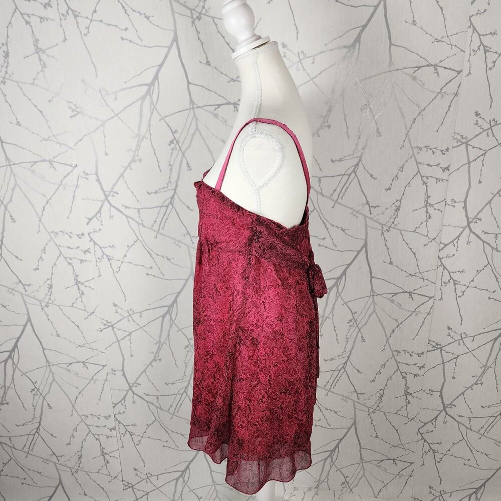 Volcom Hot Pink Lace Print Strappy Babydoll Flowy Y2K Mini Dress - Picture 4 of 8